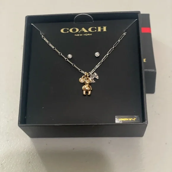 New With Box Coach Teddy Bear And Bow Earrings And Necklace Boxed Set CCU46 - Picture 6 of 11